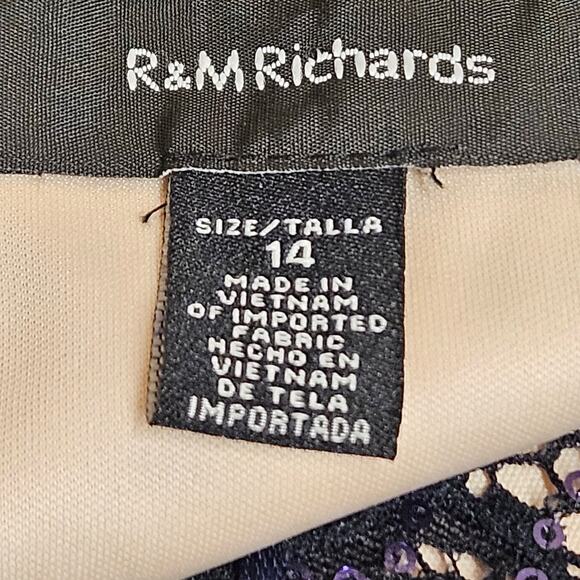 Navy Blue Sleeveless R&M Richards Sequined Lace Bodycon Midi Dress Size 14 - Picture 5 of 8